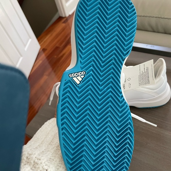 Adidas GameCourt White and Blue Tennis Shoes - Picture 5 of 6